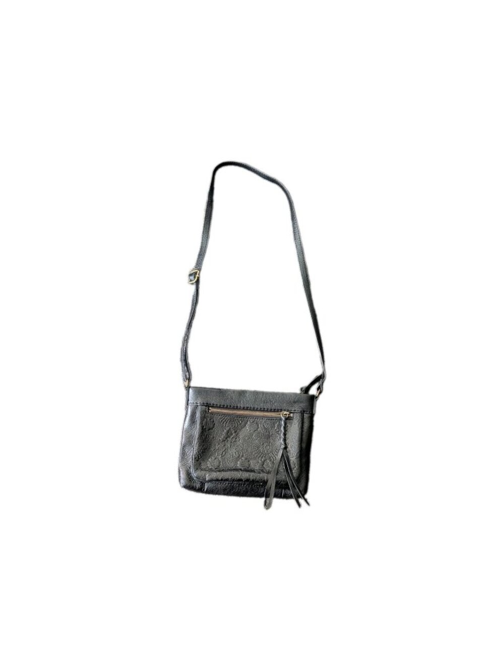 The Sak Black Leather Crossbody Bag Floral Embossed Tooled Boho Festival Purse